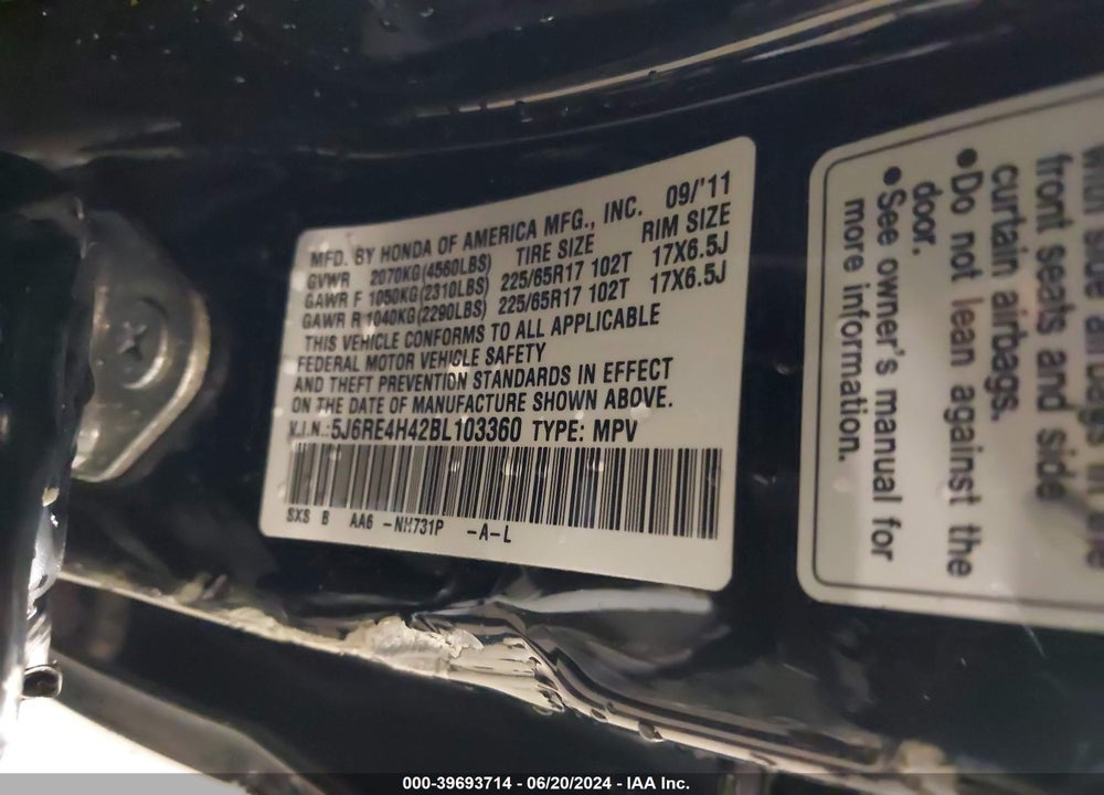 2011 HONDA CR-V SE VIN: 5J6RE4H42BL103360