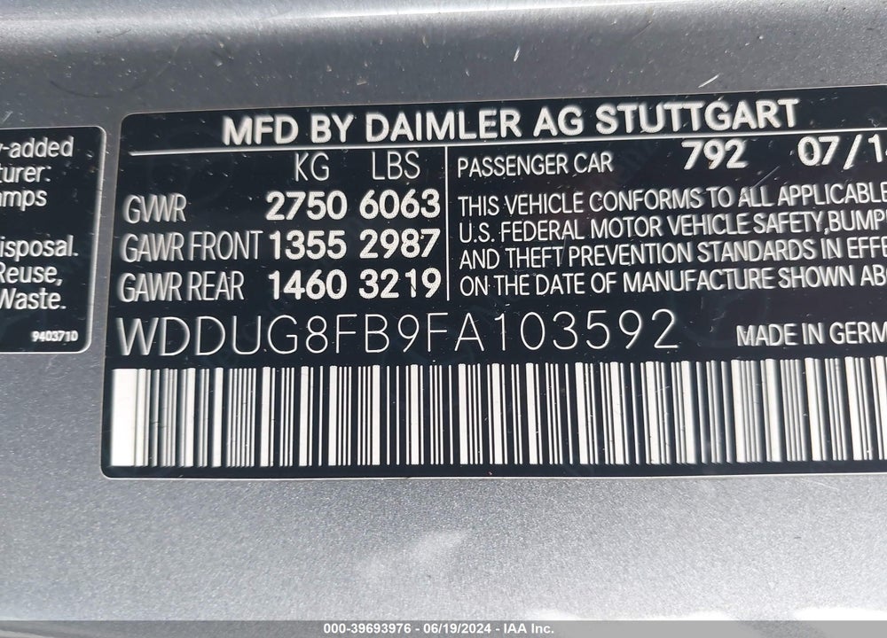 2015 MERCEDES-BENZ S 550 4MATIC VIN: WDDUG8FB9FA103592