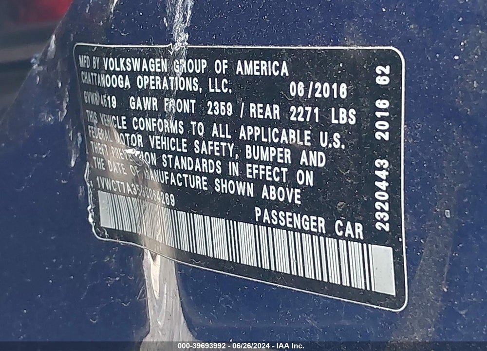 2016 VOLKSWAGEN PASSAT 1.8T SEL VIN: 1VWCT7A35GC064269