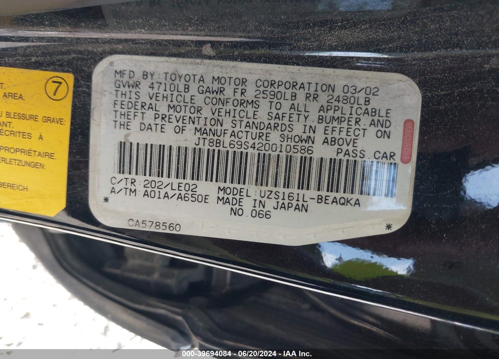 2002 LEXUS GS 430 VIN: JT8BL69S420010586