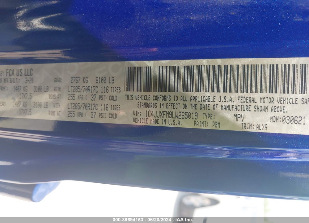 2020 JEEP WRANGLER UNLIMITED RUBICON 4X4 VIN: 1C4JJXFM9LW265019