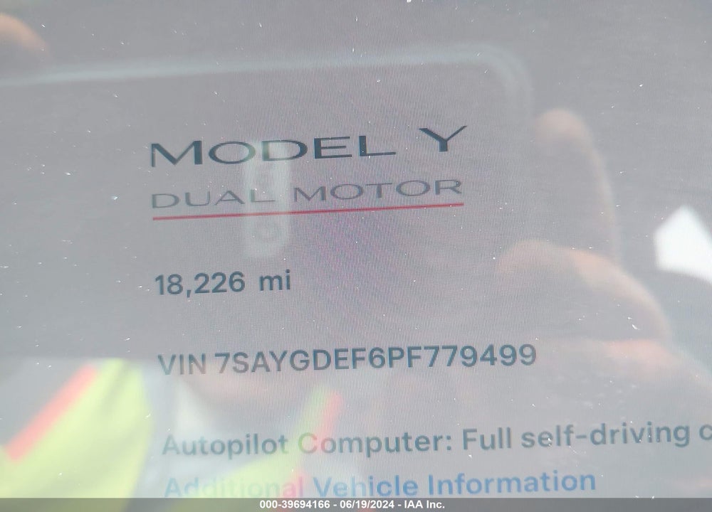 2023 TESLA MODEL Y AWD/PERFORMANCE DUAL MOTOR ALL-WHEEL DRIVE VIN: 7SAYGDEF6PF779499