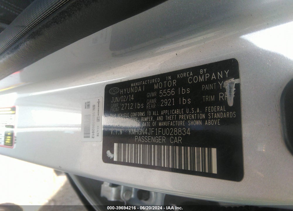 2015 HYUNDAI GENESIS 5.0 VIN: KMHGN4JF1FU028834