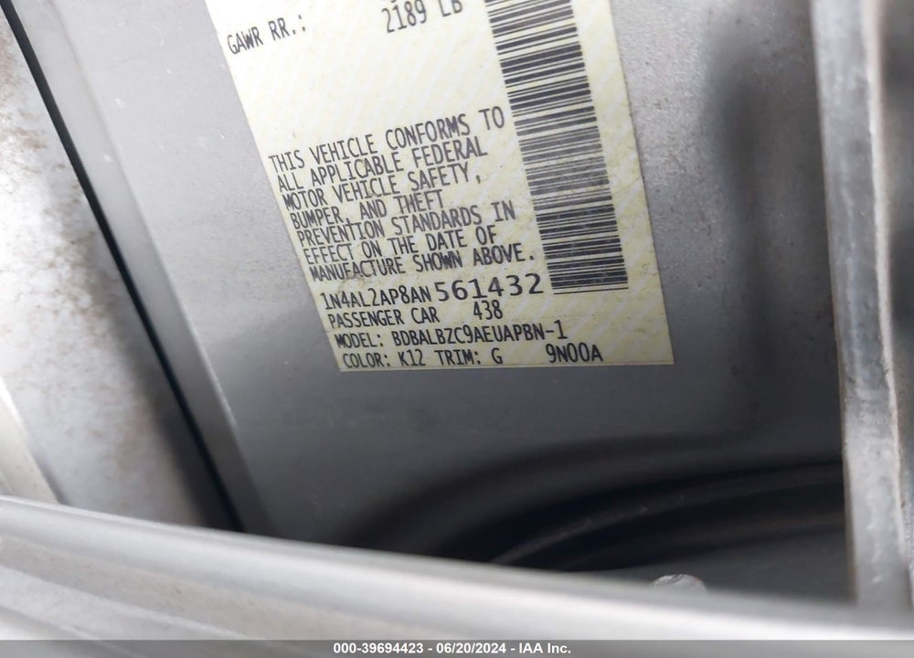 2010 NISSAN ALTIMA 2.5 S VIN: 1N4AL2AP8AN561432
