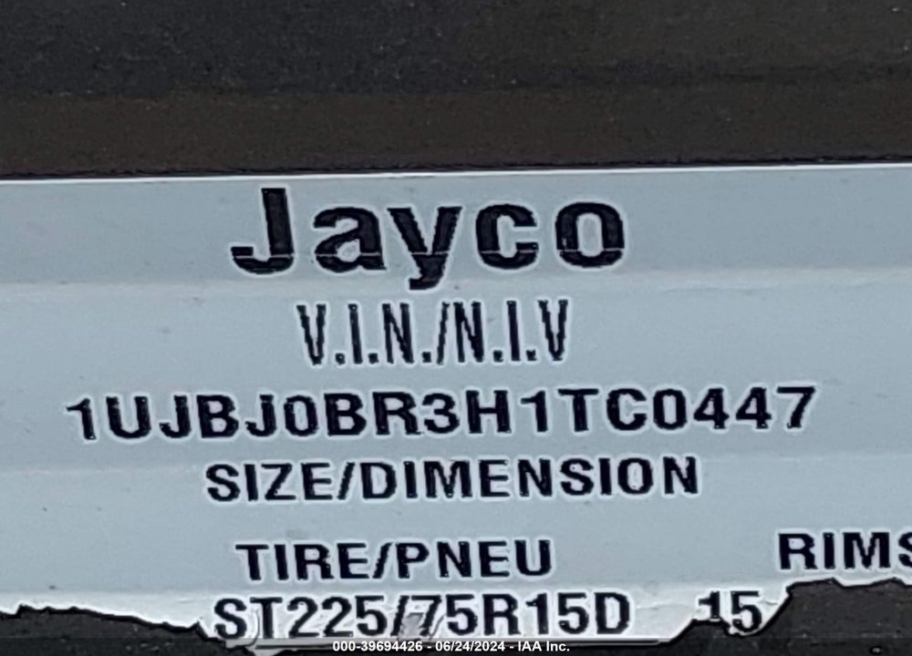2017 JAYCO OTHER VIN: 1UJBJ0BR3H1TC0447