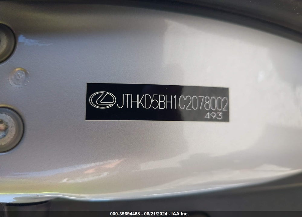 2012 LEXUS CT VIN: JTHKD5BH1C2078002