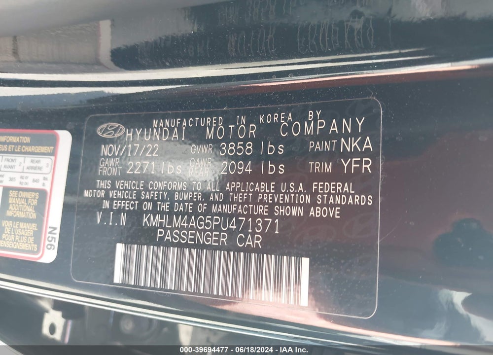 2023 HYUNDAI ELANTRA SEL VIN: KMHLM4AG5PU471371