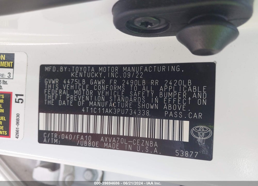2023 TOYOTA CAMRY LE VIN: 4T1C11AK3PU734338