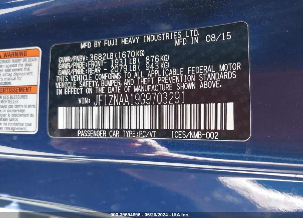 2016 SCION FR-S VIN: JF1ZNAA19G9703291