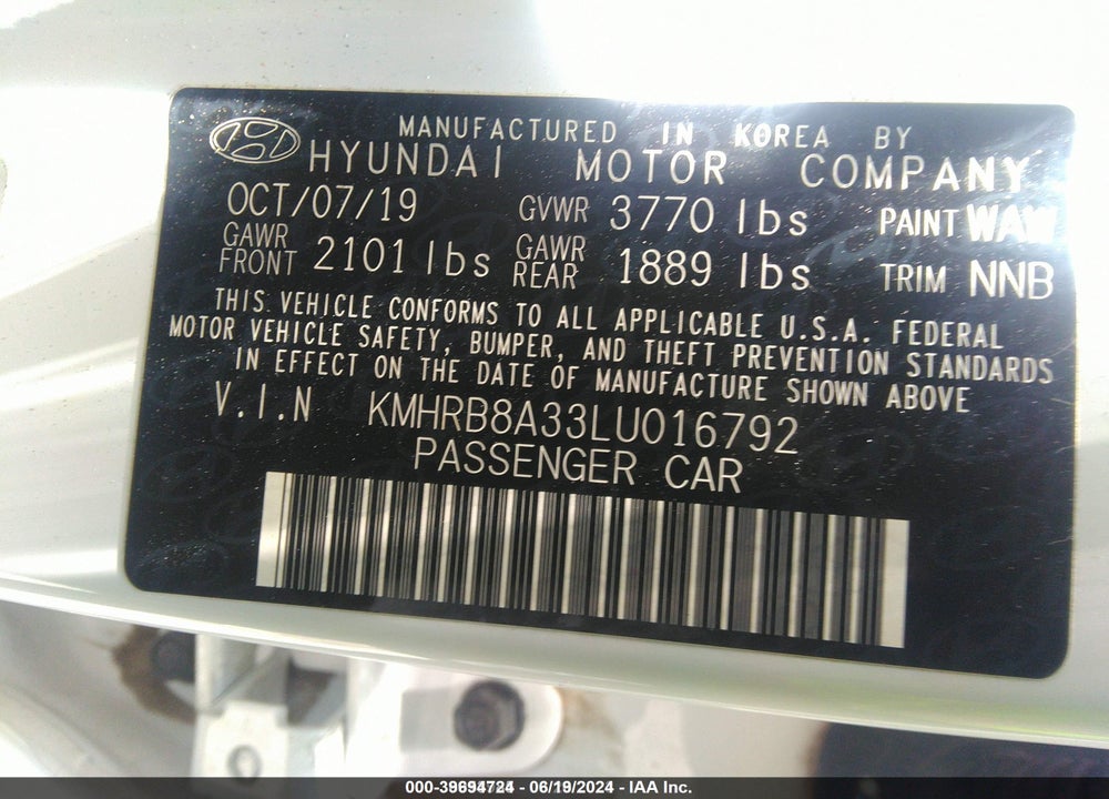 2020 HYUNDAI VENUE SE VIN: KMHRB8A33LU016792