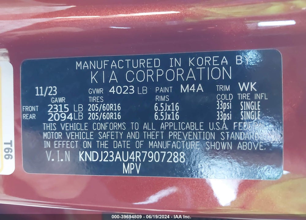 2024 KIA SOUL LX VIN: KNDJ23AU4R7907288