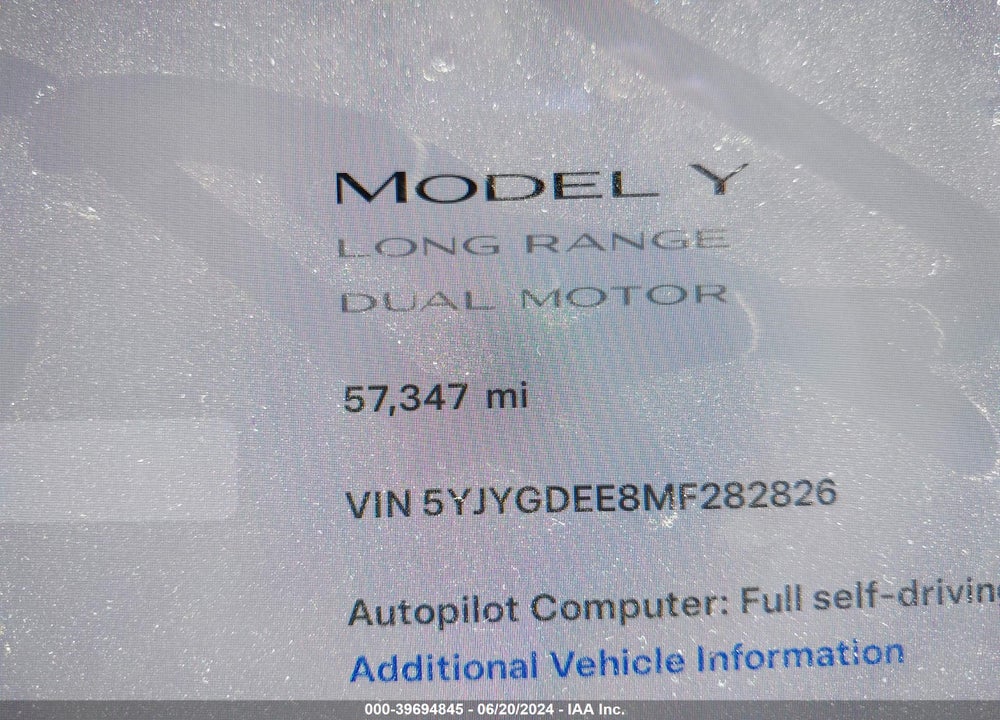 2021 TESLA MODEL Y LONG RANGE DUAL MOTOR ALL-WHEEL DRIVE VIN: 5YJYGDEE8MF282826