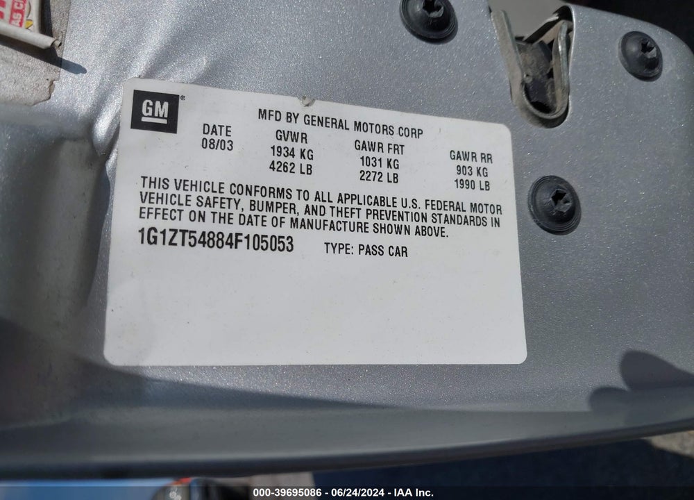 2004 CHEVROLET MALIBU LS VIN: 1G1ZT54884F105053