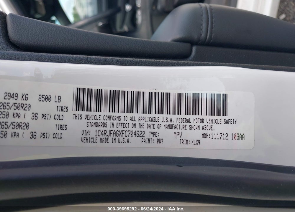 2015 JEEP GRAND CHEROKEE ALTITUDE VIN: 1C4RJFAGXFC704622