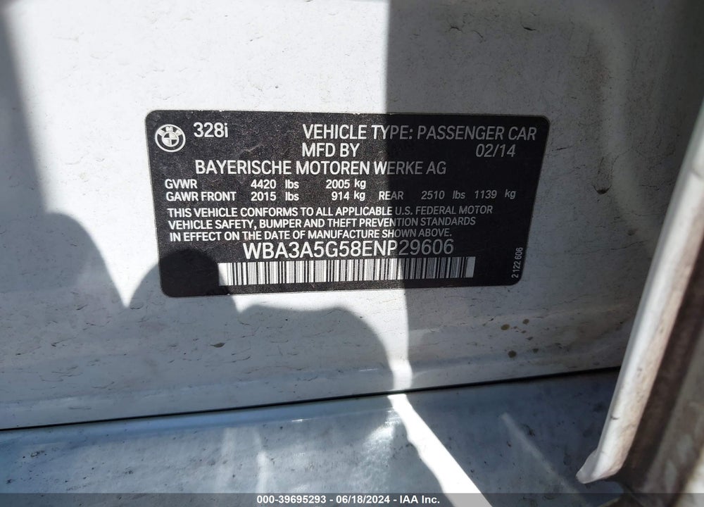 2014 BMW 328I VIN: WBA3A5G58ENP29606