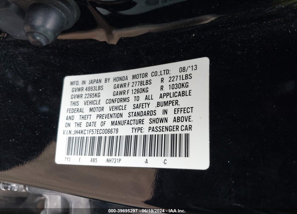 2014 ACURA RLX VIN: JH4KC1F57EC006679