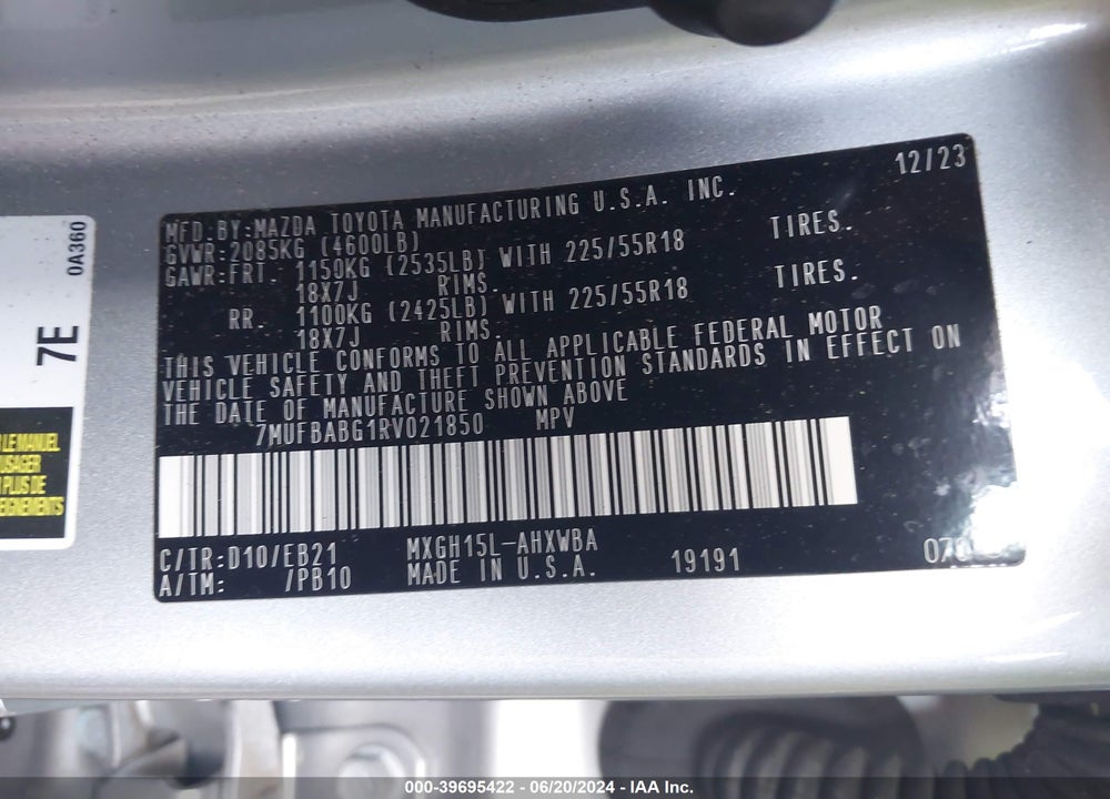 2024 TOYOTA COROLLA CROSS HYBRID XSE VIN: 7MUFBABG1RV021850