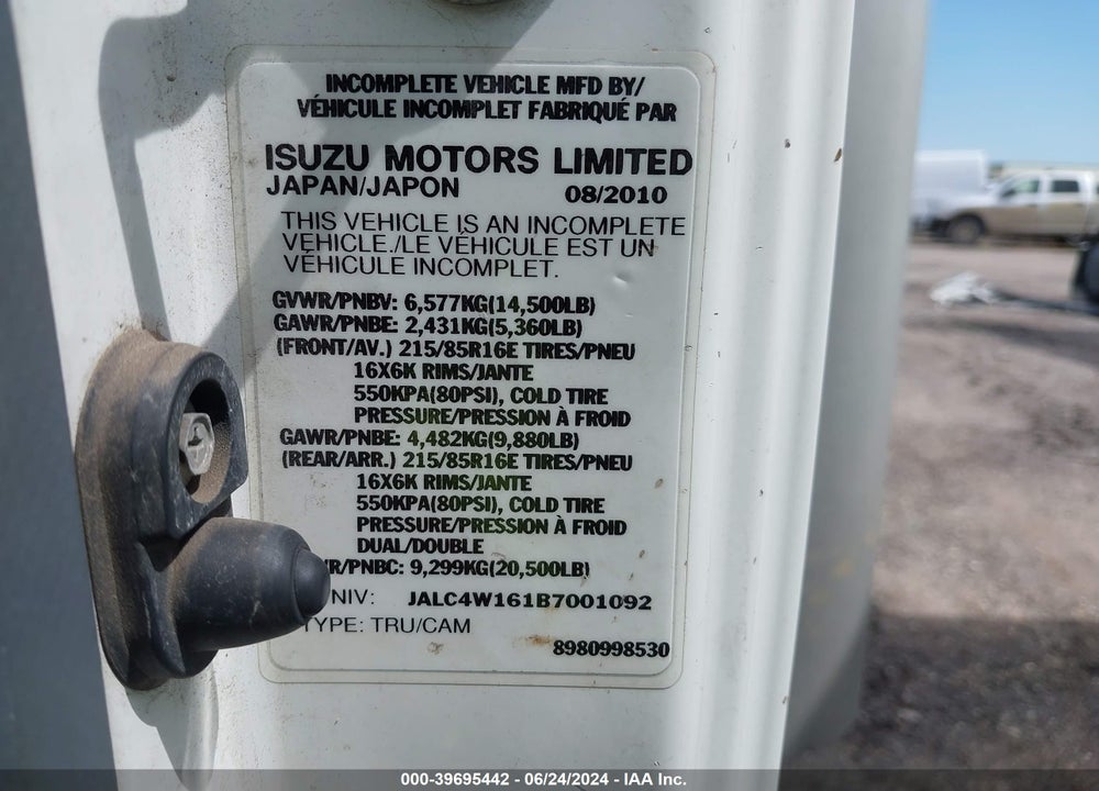 2011 ISUZU NPR HD DSL REG VIN: JALC4W161B7001092
