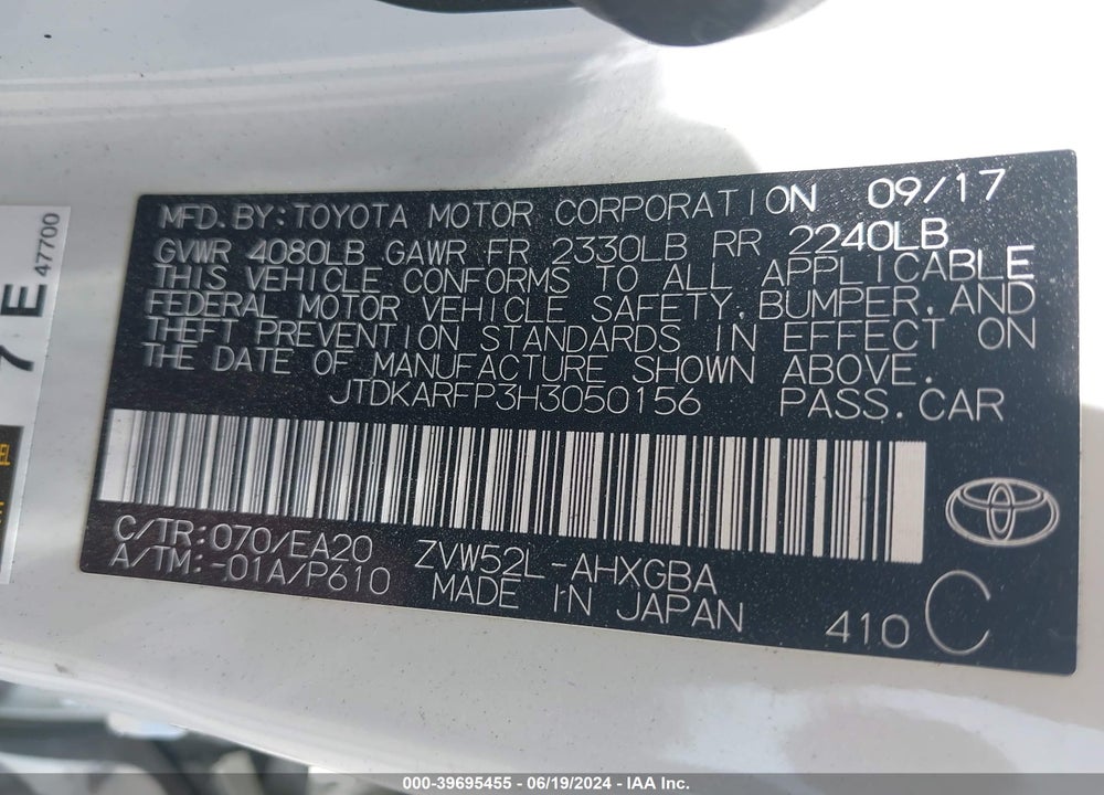 2017 TOYOTA PRIUS PRIME PREMIUM VIN: JTDKARFP3H3050156