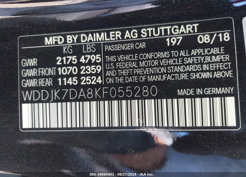2019 MERCEDES-BENZ SL 550 VIN: WDDJK7DA8KF055280