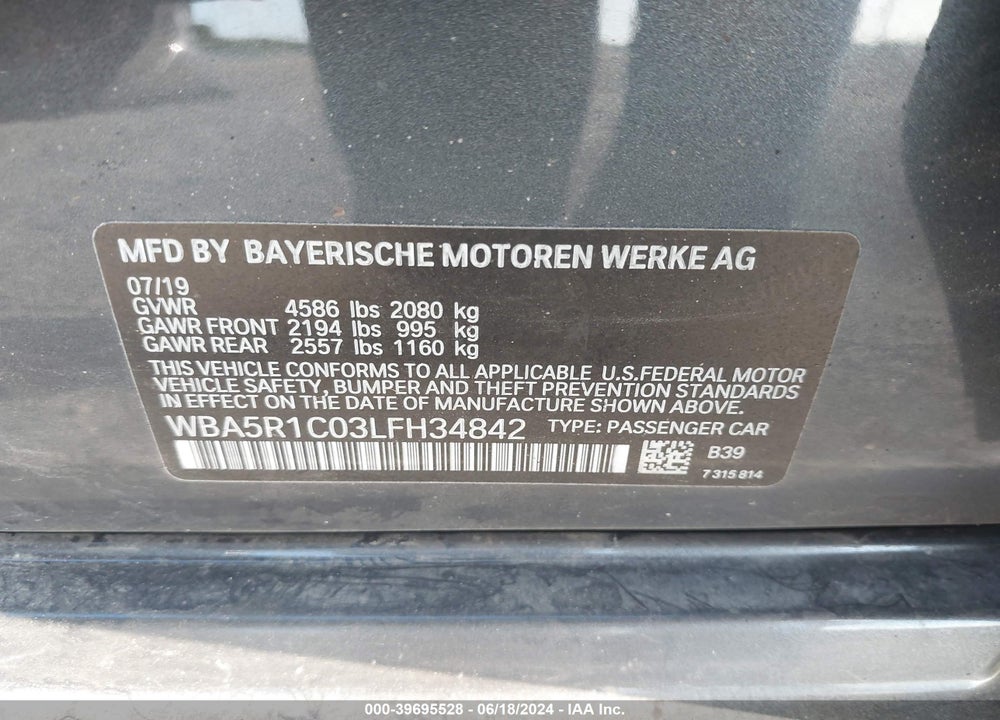2020 BMW 330I VIN: WBA5R1C03LFH34842