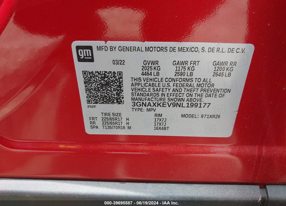 2022 CHEVROLET EQUINOX FWD LT VIN: 3GNAXKEV9NL199177