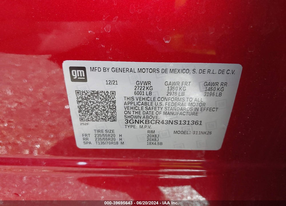 2022 CHEVROLET BLAZER FWD 2LT VIN: 3GNKBCR43NS131361