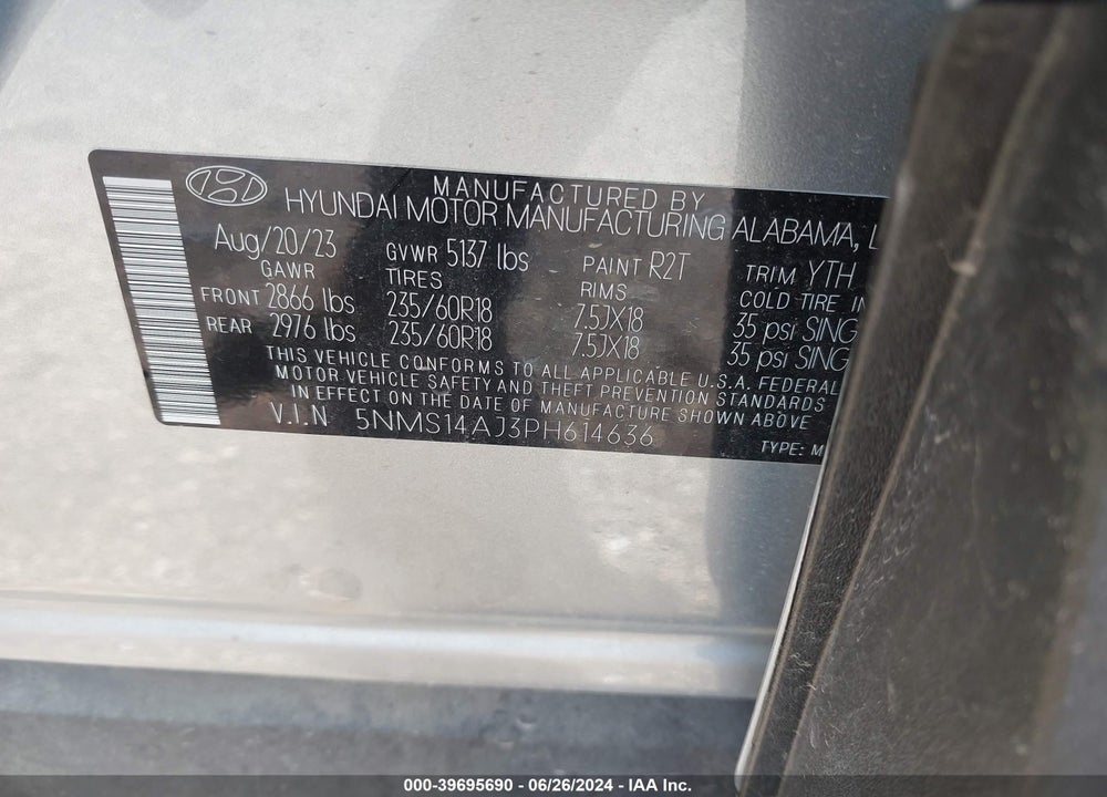 2023 HYUNDAI SANTA FE SE VIN: 5NMS14AJ3PH614636