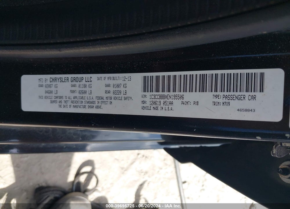 2014 CHRYSLER 200 TOURING VIN: 1C3CCBBBXEN195506