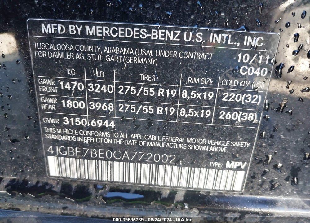 2012 MERCEDES-BENZ GL 450 4MATIC VIN: 4JGBF7BE0CA772002