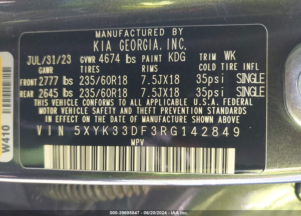 2024 KIA SPORTAGE EX VIN: 5XYK33DF3RG142849