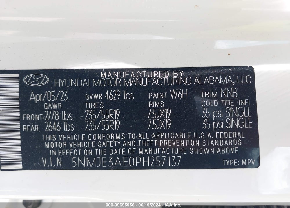 2023 HYUNDAI TUCSON LIMITED VIN: 5NMJE3AE0PH257137