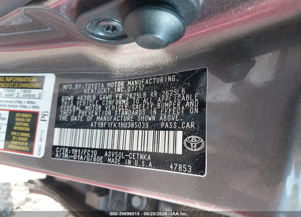 2017 TOYOTA CAMRY LE VIN: 4T1BF1FK1HU385039