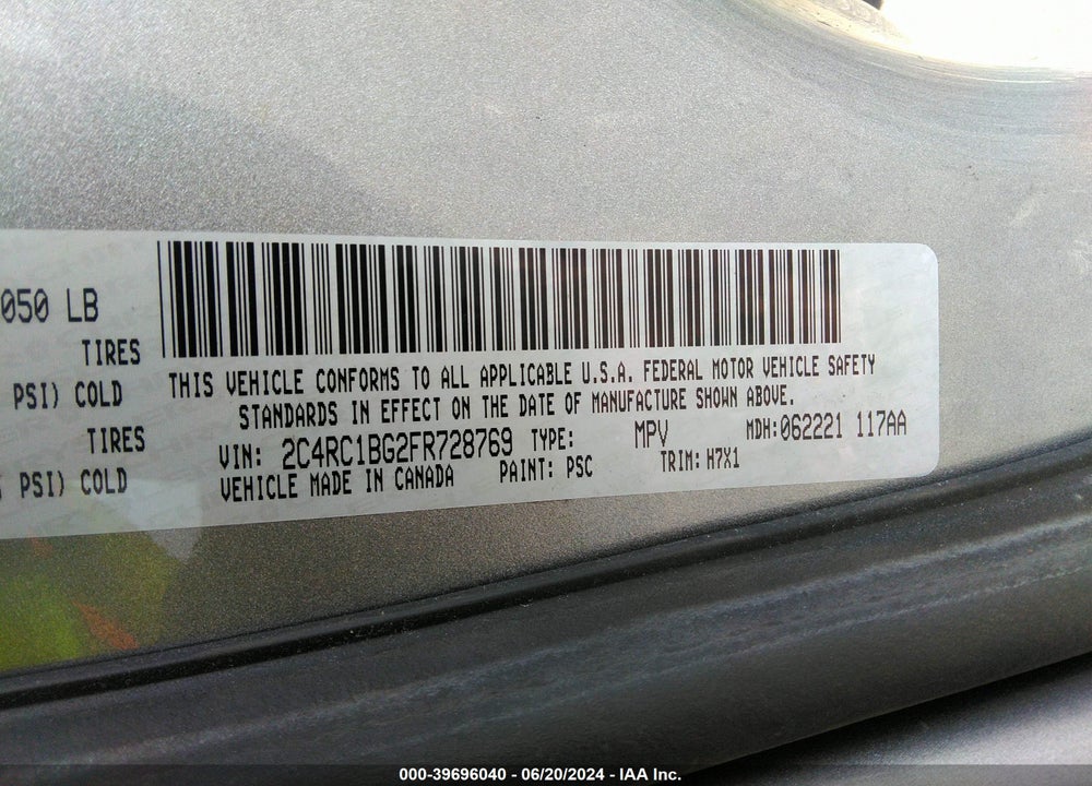 2015 CHRYSLER TOWN & COUNTRY TOURING VIN: 2C4RC1BG2FR728769