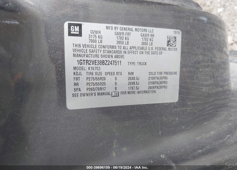 2011 GMC SIERRA 1500 SLE VIN: 1GTR2VE38BZ247511