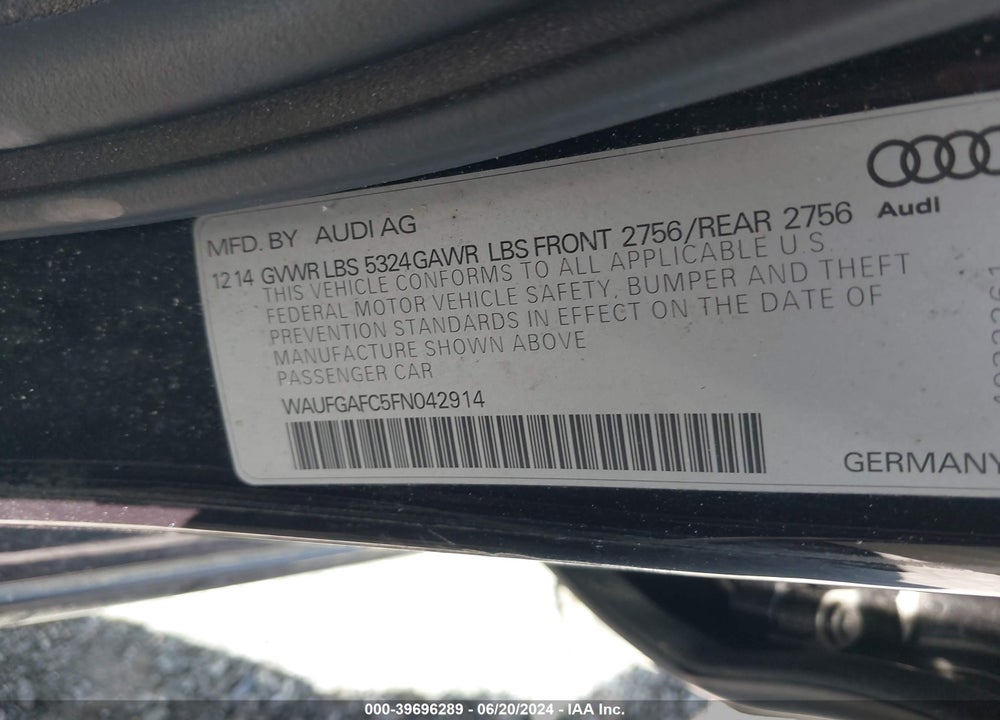 2015 AUDI A6 3.0T PREMIUM PLUS VIN: WAUFGAFC5FN042914