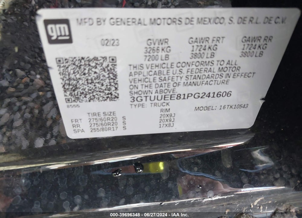 2023 GMC SIERRA 1500 AT4 VIN: 3GTUUEE81PG241606