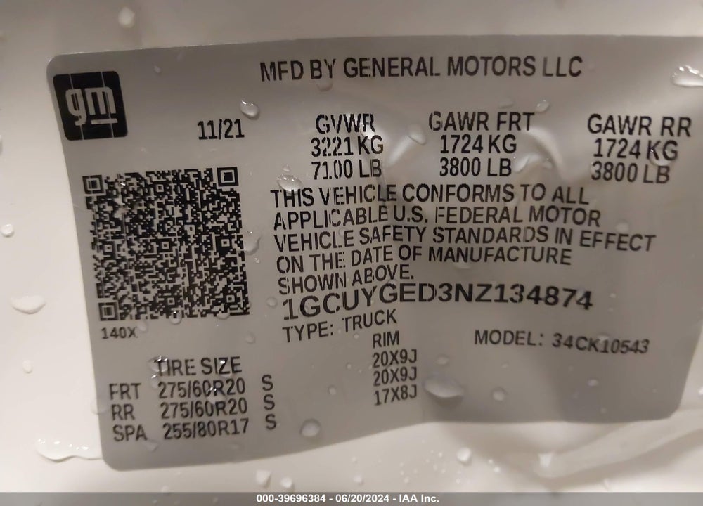 2022 CHEVROLET SILVERADO 1500 LTD 4WD SHORT BED LTZ VIN: 1GCUYGED3NZ134874
