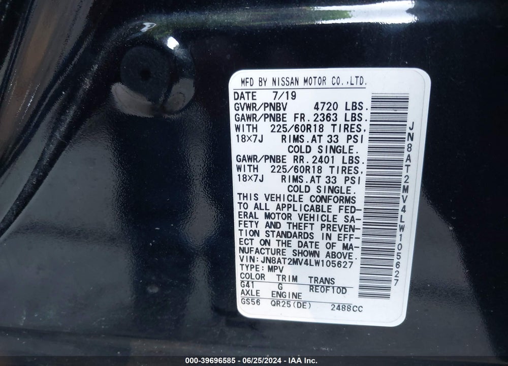 2020 NISSAN ROGUE SV INTELLIGENT AWD VIN: JN8AT2MV4LW105627