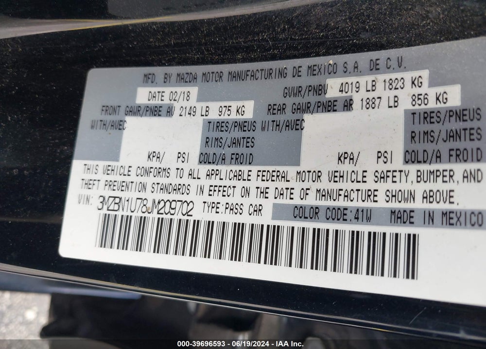 2018 MAZDA 3 SPORT VIN: 3MZBN1U78JM209702