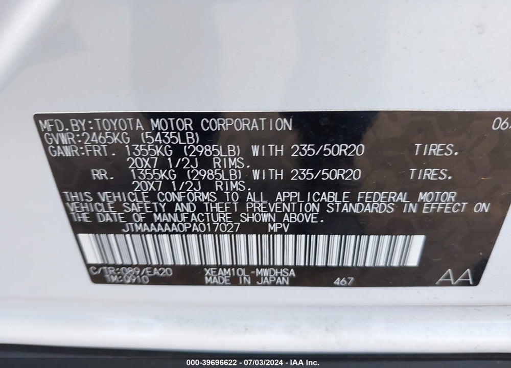 2023 TOYOTA BZ4X LIMITED VIN: JTMAAAAA0PA017027
