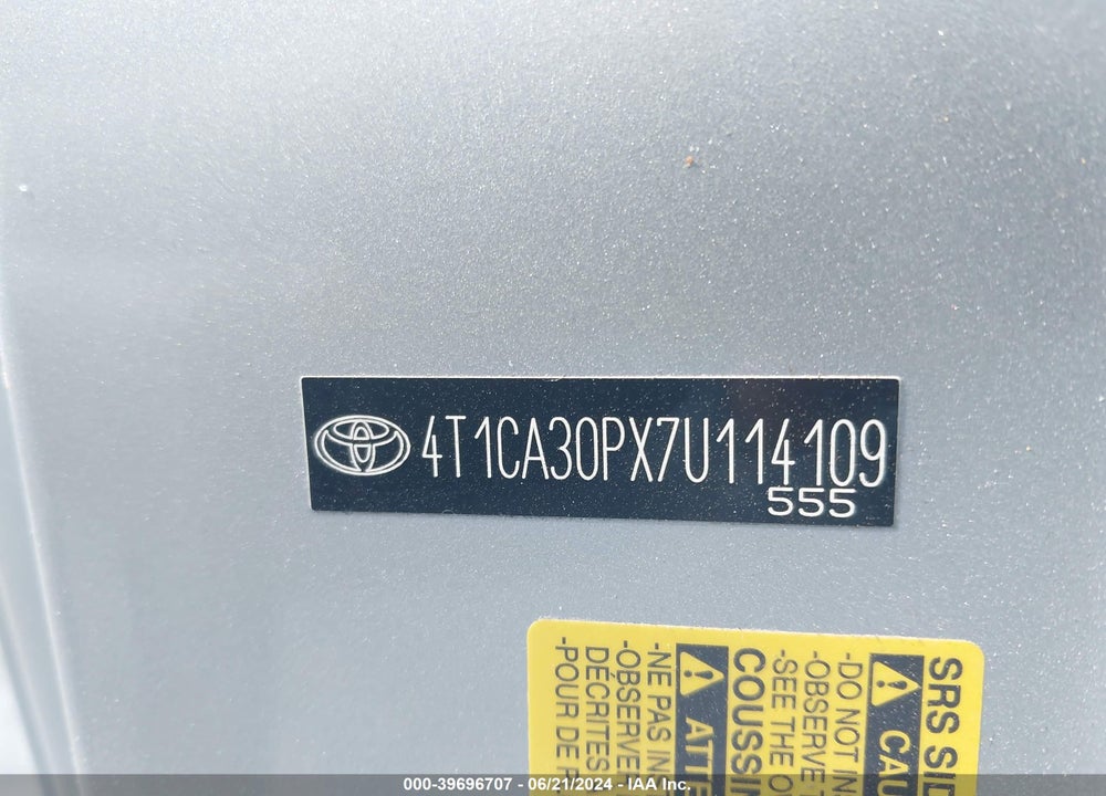 2007 TOYOTA CAMRY SOLARA SLE V6 VIN: 4T1CA30PX7U114109
