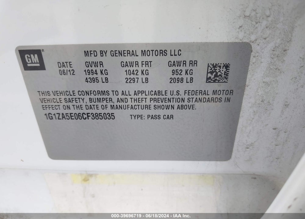 2012 CHEVROLET MALIBU LS VIN: 1G1ZA5E06CF385035