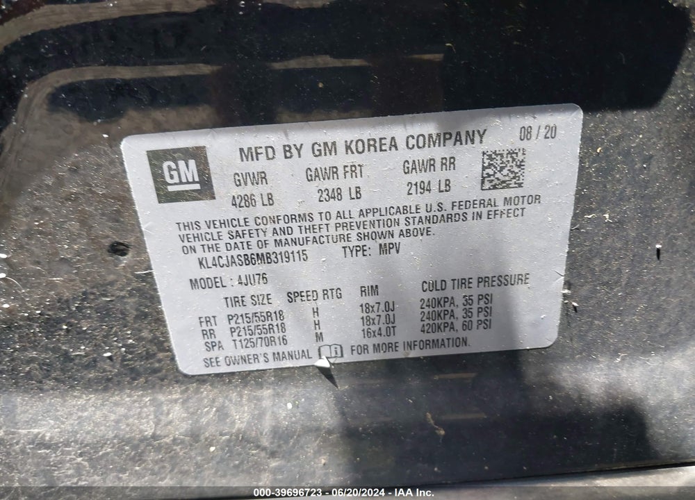 2021 BUICK ENCORE FWD PREFERRED VIN: KL4CJASB6MB319115
