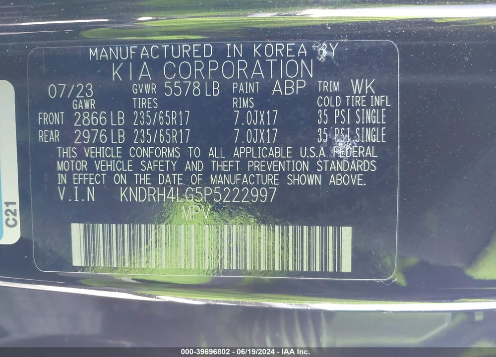 2023 KIA SORENTO HYBRID EX VIN: KNDRH4LG5P5222997