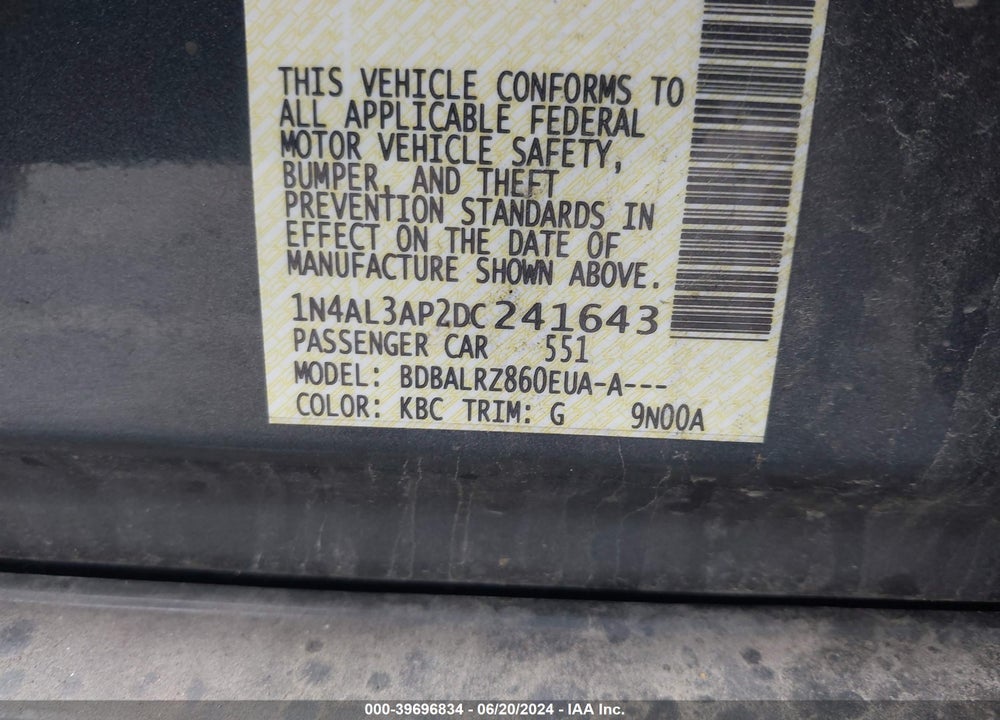 2013 NISSAN ALTIMA 2.5 S VIN: 1N4AL3AP2DC241643