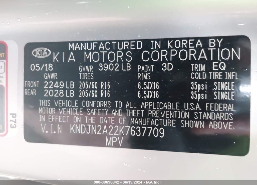 2019 KIA SOUL VIN: KNDJN2A22K7637709