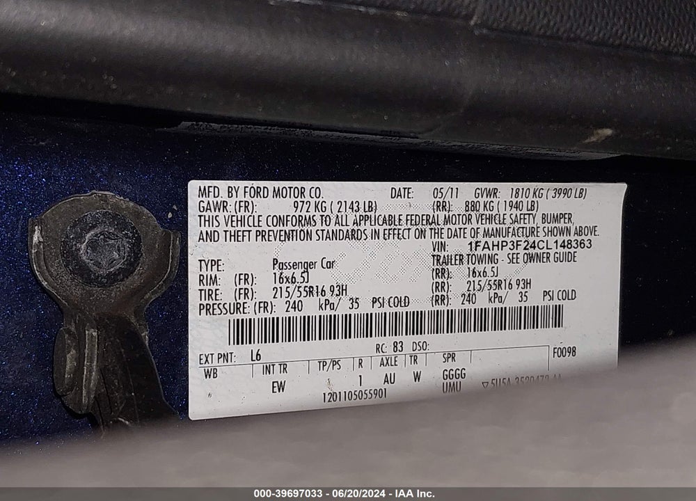 2012 FORD FOCUS SE VIN: 1FAHP3F24CL148363