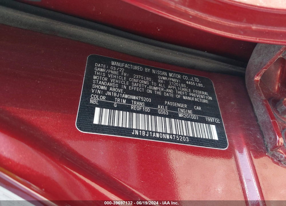 2022 NISSAN ROGUE SPORT S AWD XTRONIC CVT VIN: JN1BJ1AW0NW475203