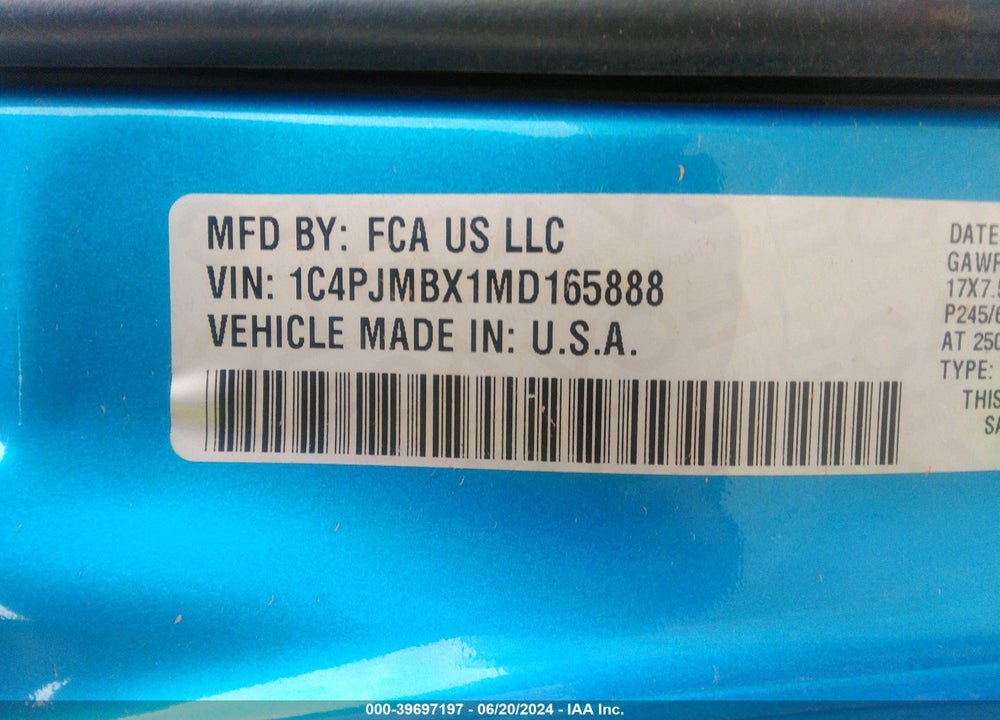 2021 JEEP CHEROKEE TRAILHAWK 4X4 VIN: 1C4PJMBX1MD165888